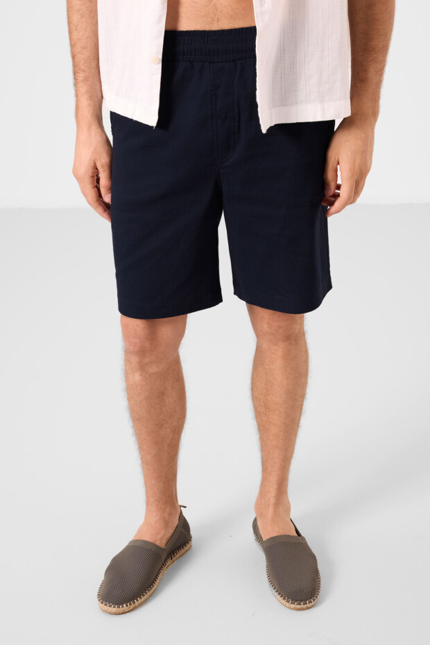 Lacivert Standart Fit Dokuma Hafif Esnek Chino Erkek Şort - 81289 - 2