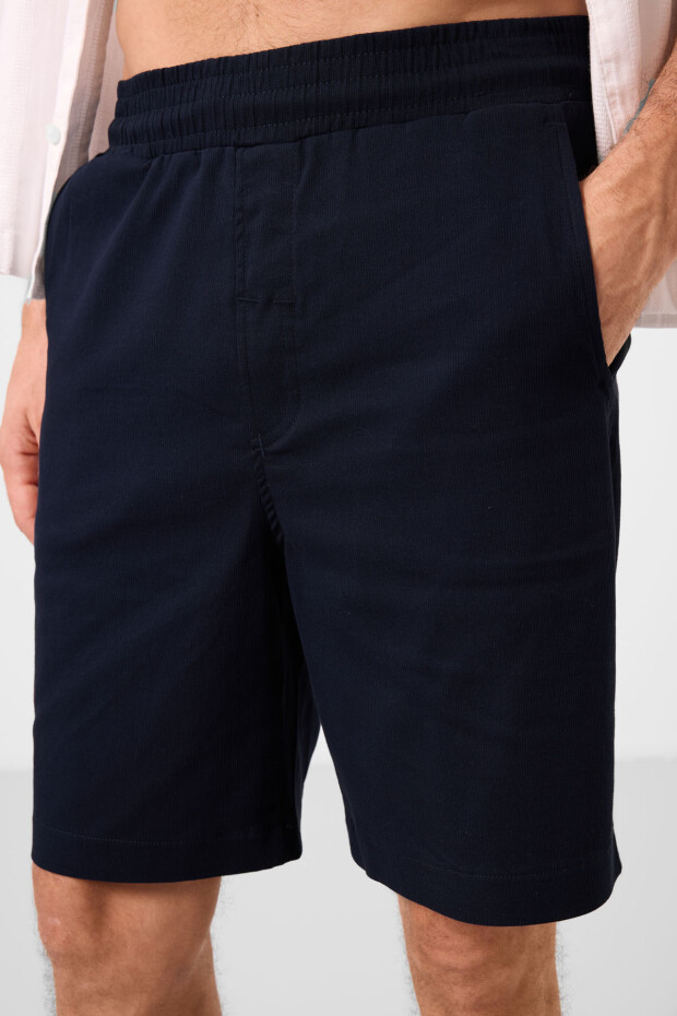 Lacivert Standart Fit Dokuma Hafif Esnek Chino Erkek Şort - 81289 - 3