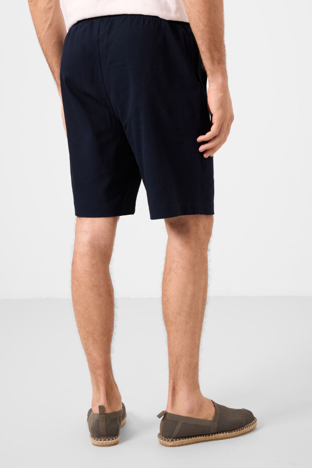 Lacivert Standart Fit Dokuma Hafif Esnek Chino Erkek Şort - 81289 - 6