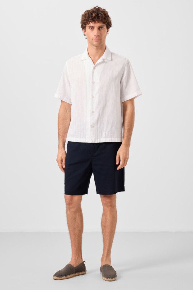 Lacivert Standart Fit Dokuma Hafif Esnek Chino Erkek Şort - 81289 - 5