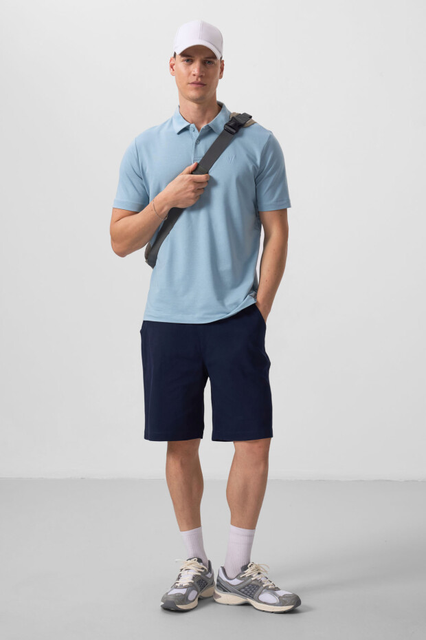 Lacivert Standart Fit Dokuma Hafif Esnek Chino Erkek Şort - 81290 - 1