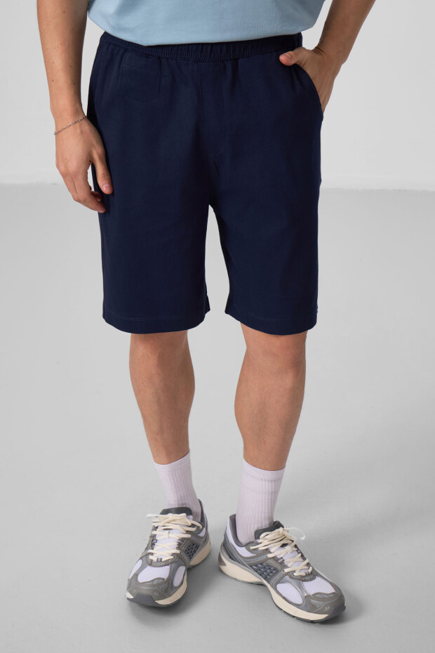 Lacivert Standart Fit Dokuma Hafif Esnek Chino Erkek Şort - 81290 - 3