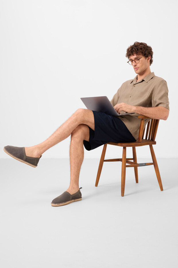 Lacivert Standart Fit Dokuma Hafif Esnek Chino Erkek Şort - 81291 - 1