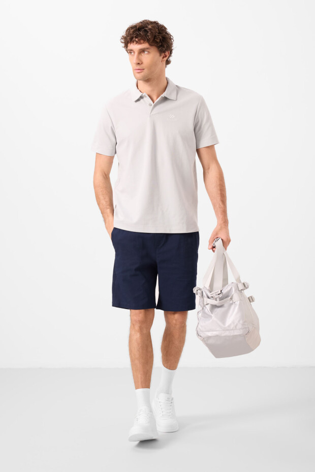 Lacivert Standart Fit Dokuma Hafif Esnek Chino Erkek Şort - 81292 - 1