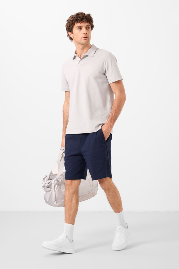Lacivert Standart Fit Dokuma Hafif Esnek Chino Erkek Şort - 81292 - 4
