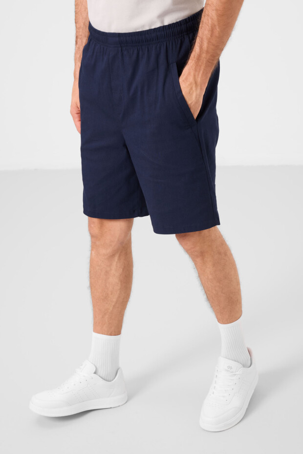 Lacivert Standart Fit Dokuma Hafif Esnek Chino Erkek Şort - 81292 - 5