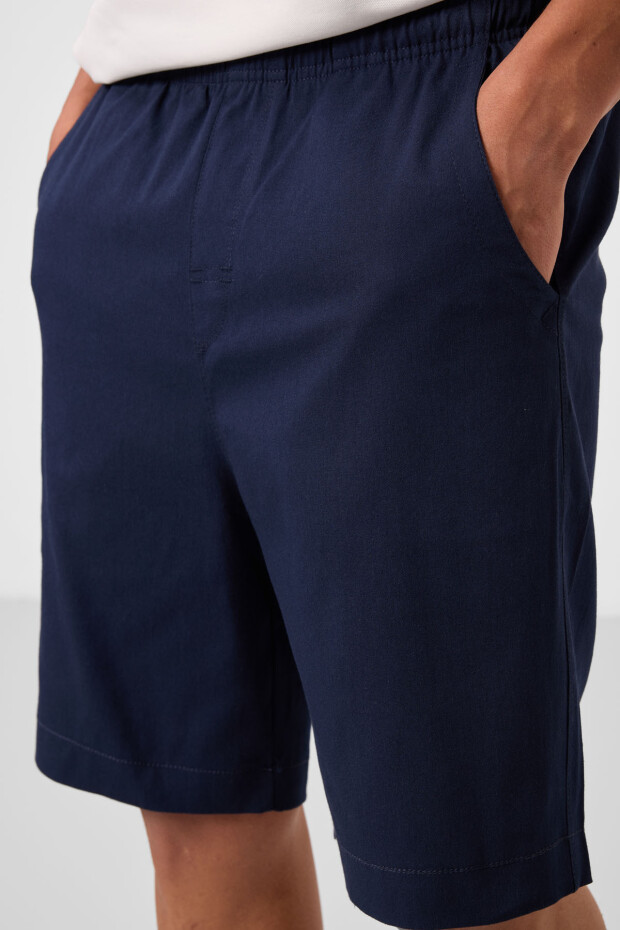 Lacivert Standart Fit Dokuma Hafif Esnek Chino Erkek Şort - 81293 - 3