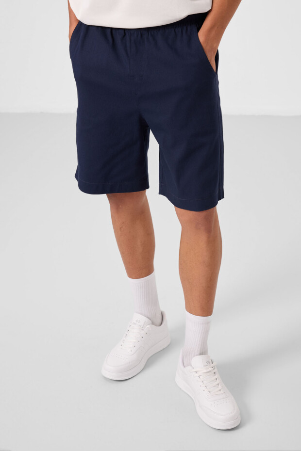 Lacivert Standart Fit Dokuma Hafif Esnek Chino Erkek Şort - 81293 - 2