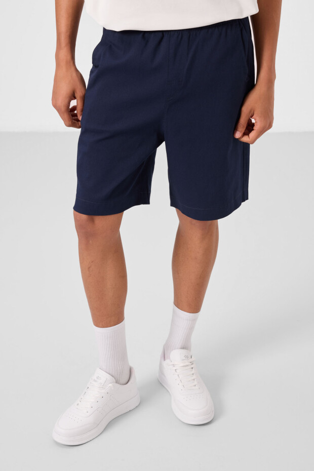 Lacivert Standart Fit Dokuma Hafif Esnek Chino Erkek Şort - 81293 - 4