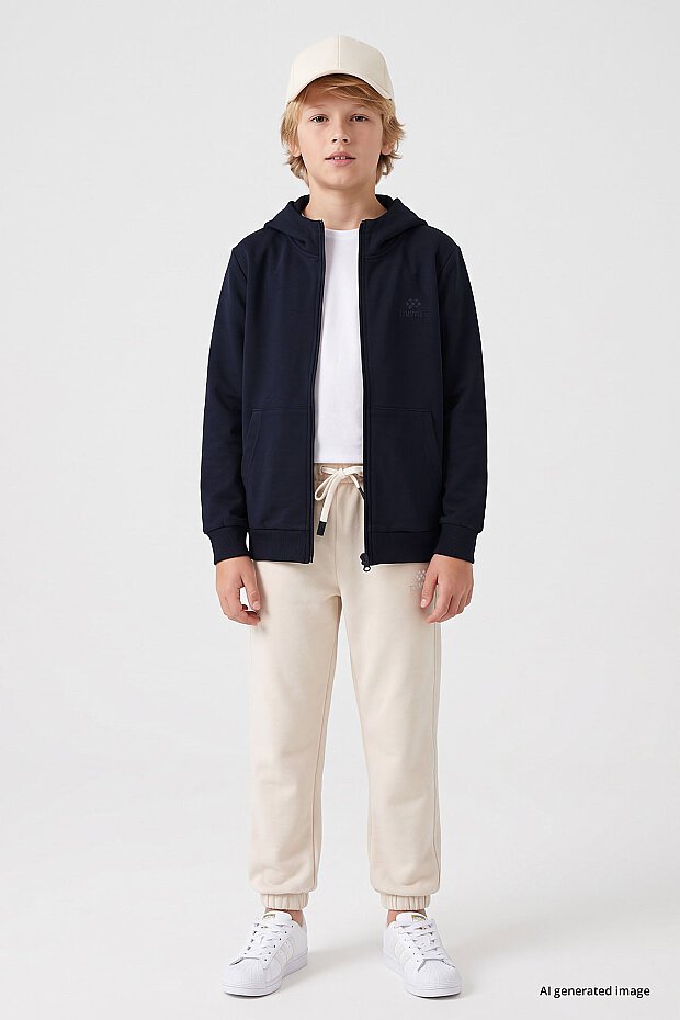 Lacivert Standart Kalıp Basic Erkek Çocuk Sweatshirt - 11336 - 4