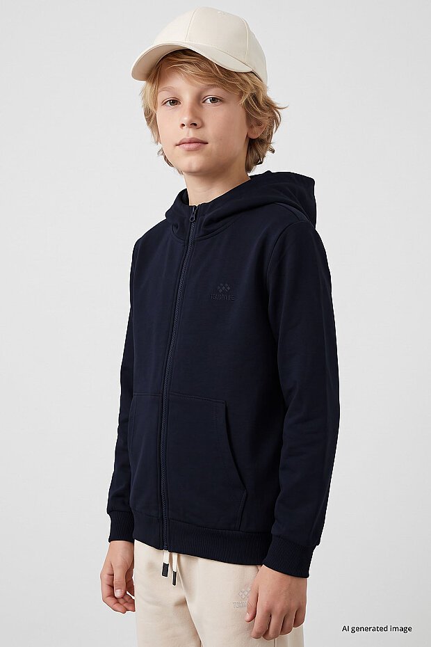 Lacivert Standart Kalıp Basic Erkek Çocuk Sweatshirt - 11336 - 2