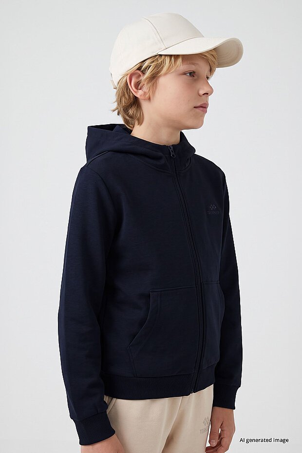 Lacivert Standart Kalıp Basic Erkek Çocuk Sweatshirt - 11336 - 6