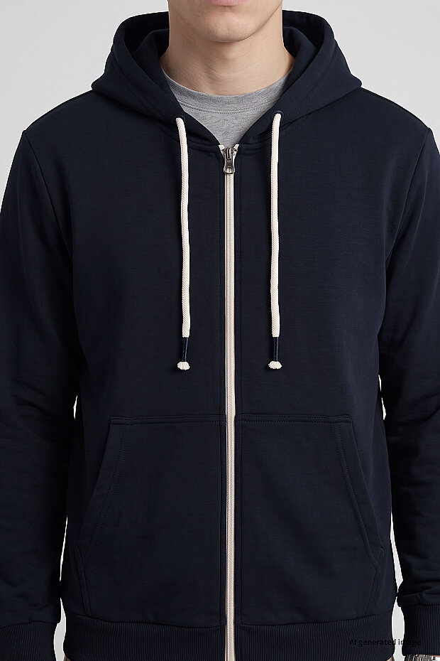Lacivert Standart Kalıp Basic Fermuarlı Erkek Sweatshirt - 88514 - 5