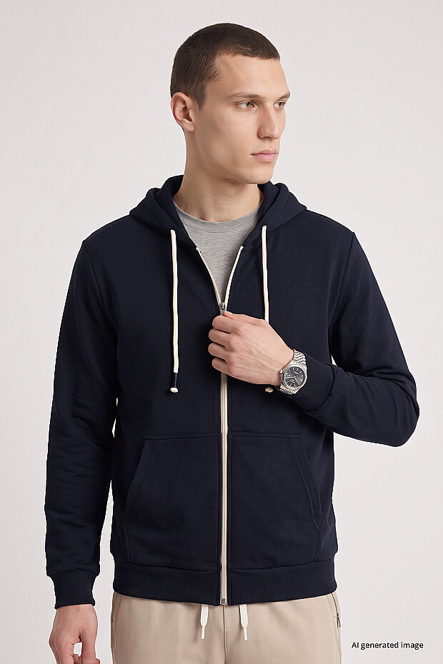 Lacivert Standart Kalıp Basic Fermuarlı Erkek Sweatshirt - 88514 - 2