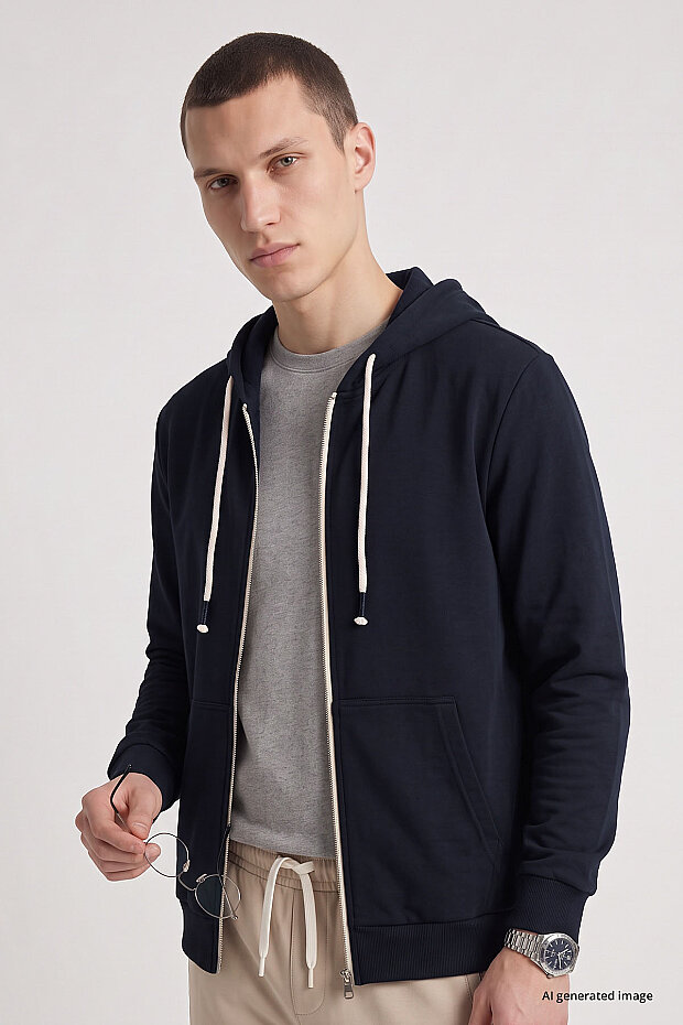 Lacivert Standart Kalıp Basic Fermuarlı Erkek Sweatshirt - 88514 - 3
