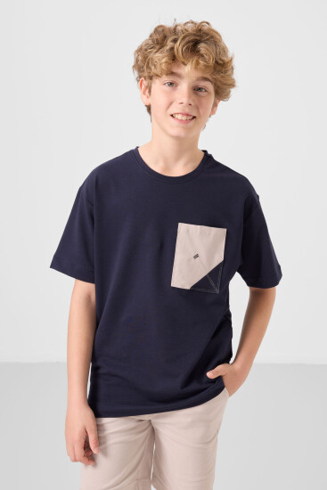 Lacivert-Taş Pamuklu Oversize Fit Dokuma Hafif Esnek Chino Erkek Çocuk Şort Takım - 11278 - TOMMYLIFE (1)