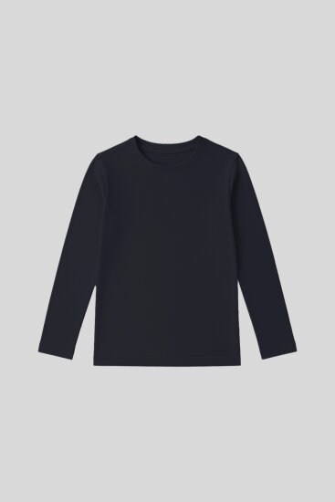 Lacivert O Yaka Standart Fit Basic Uzun Kollu Unisex Çocuk T-Shirt - 11329 