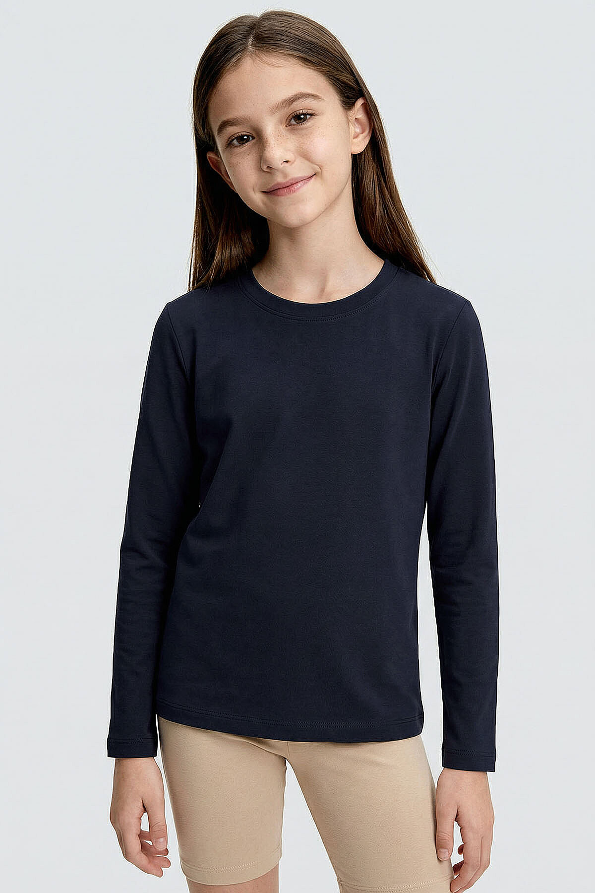 Lacivert O Yaka Standart Fit Basic Uzun Kollu Unisex Çocuk T-Shirt - 11329 - TOMMYLIFE (1)