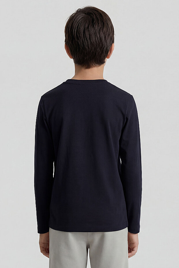 Lacivert O Yaka Standart Fit Basic Uzun Kollu Unisex Çocuk T-Shirt - 11329 - 7