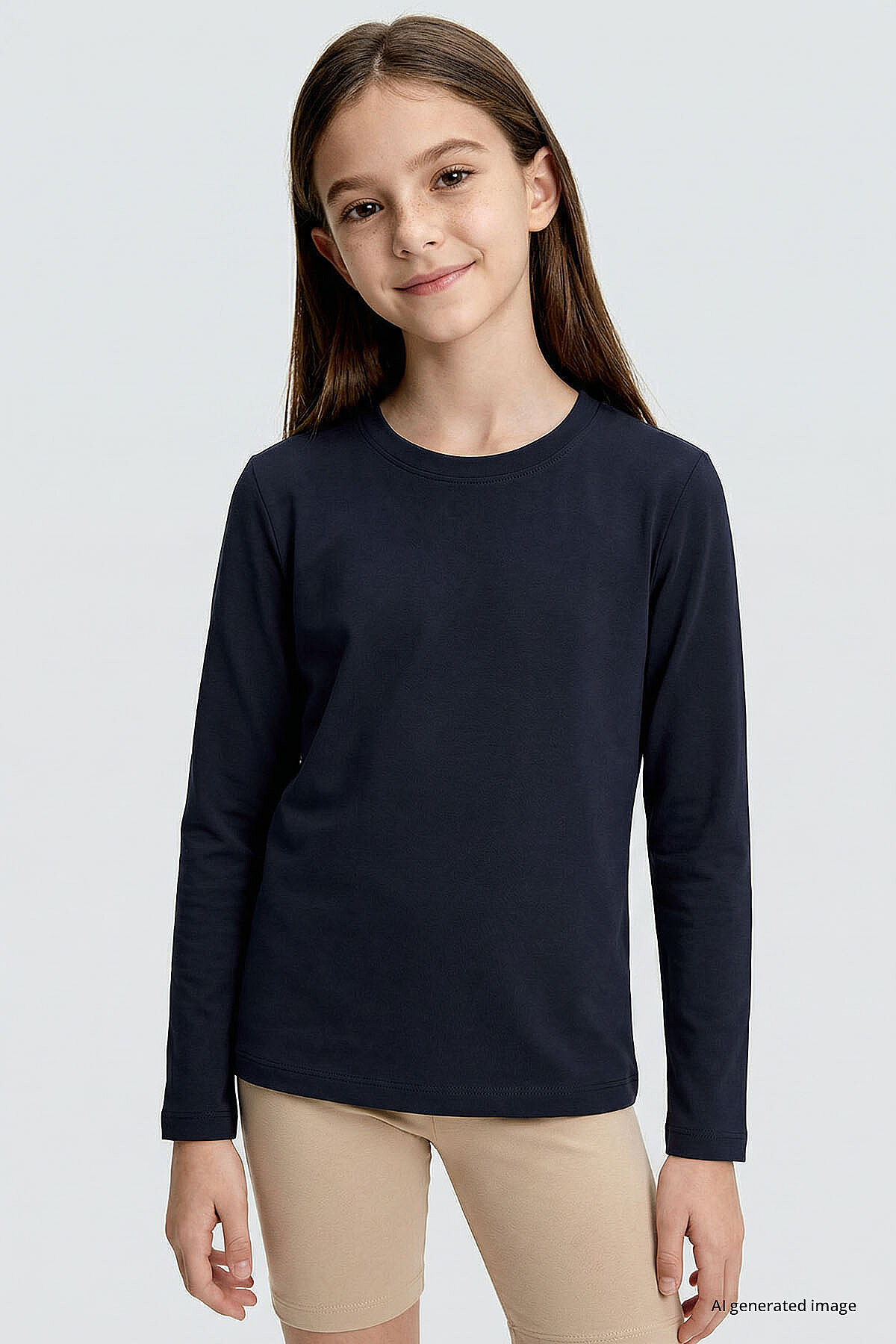 Lacivert O Yaka Standart Fit Basic Uzun Kollu Unisex Çocuk T-Shirt - 11329 - TOMMYLIFE