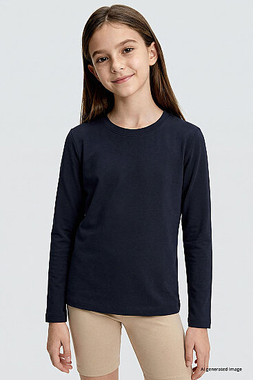 Lacivert O Yaka Standart Fit Basic Uzun Kollu Unisex Çocuk T-Shirt - 11329 