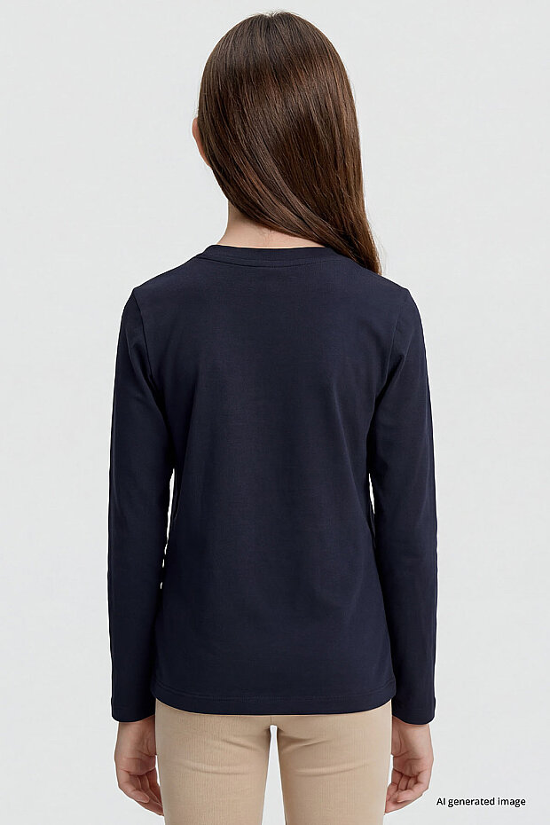 Lacivert O Yaka Standart Fit Basic Uzun Kollu Unisex Çocuk T-Shirt - 11329 - 5