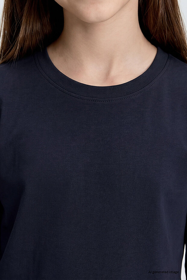 Lacivert O Yaka Standart Fit Basic Uzun Kollu Unisex Çocuk T-Shirt - 11329 - 6