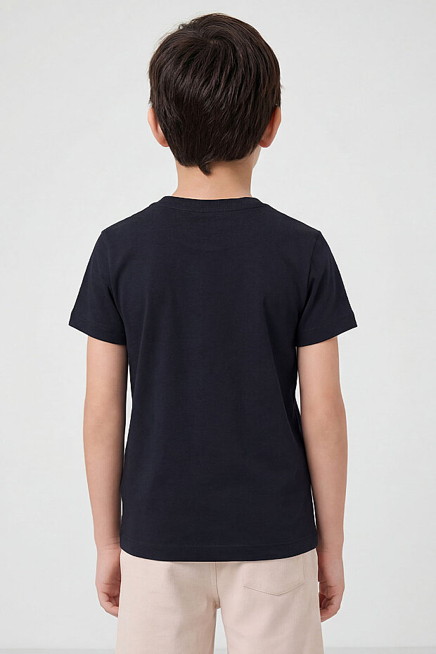 Lacivert O Yaka Standart Fit Basic Unisex Çocuk T-Shirt - 11328 - 6