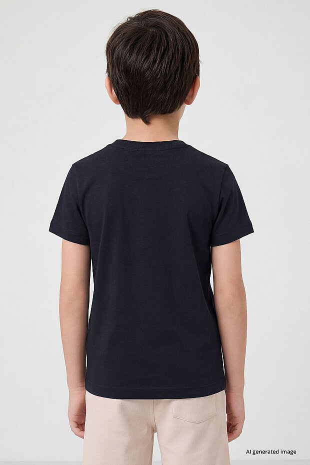 Lacivert O Yaka Standart Fit Basic Unisex Çocuk T-Shirt - 11328 - 5