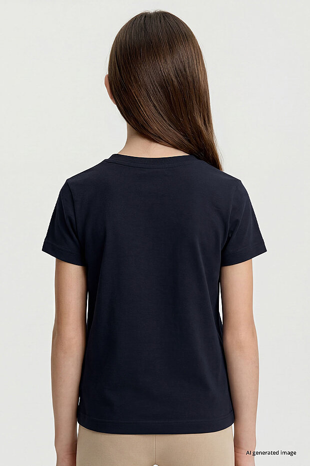 Lacivert O Yaka Standart Fit Basic Unisex Çocuk T-Shirt - 11328 - 6