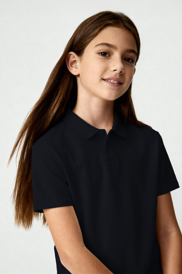 Lacivert Polo Yaka Standart Fit Basic Unisex Çocuk T-Shirt - 11330 - 2