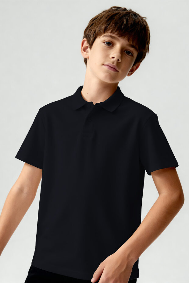 Lacivert Polo Yaka Standart Fit Basic Unisex Çocuk T-Shirt - 11330 - 3