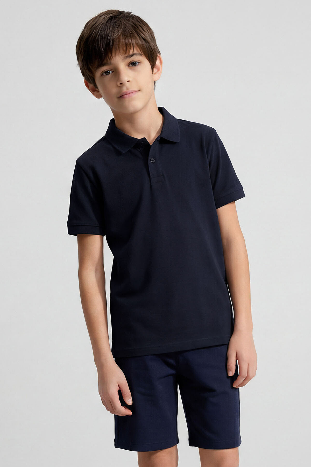 Lacivert Polo Yaka Standart Fit Basic Unisex Çocuk T-Shirt - 11330 - TOMMYLIFE