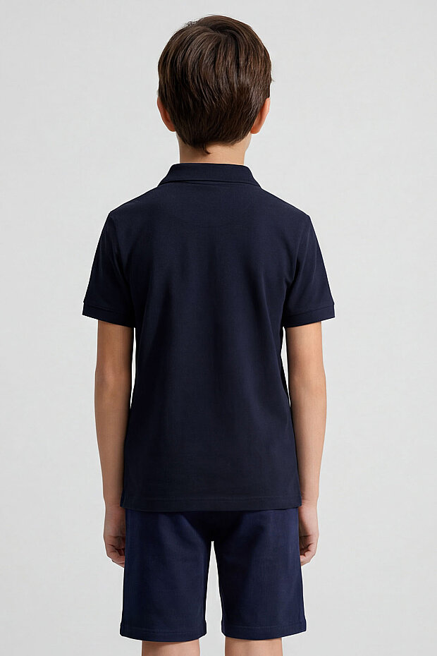 Lacivert Polo Yaka Standart Fit Basic Unisex Çocuk T-Shirt - 11330 - 6