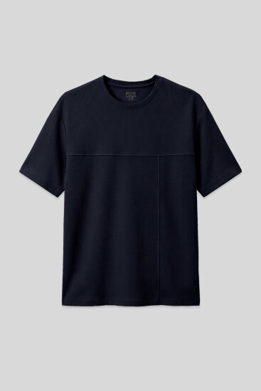 Lacivert Waffle İnterlok Yüzeyi Dokulu Oversize Fit Basic Erkek T-Shirt - 88380 