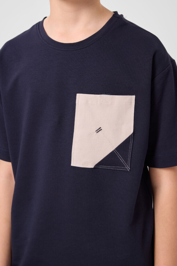 Lacivert-Taş Pamuklu Oversize Fit Dokuma Hafif Esnek Chino Erkek Çocuk Şort Takım - 11278 - 5