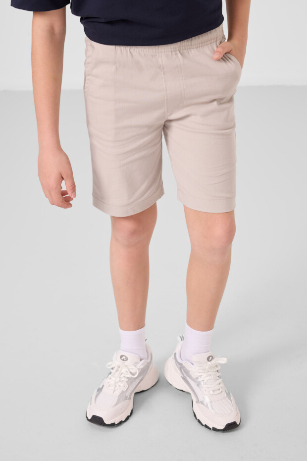 Lacivert-Taş Pamuklu Oversize Fit Dokuma Hafif Esnek Chino Erkek Çocuk Şort Takım - 11278 - 3