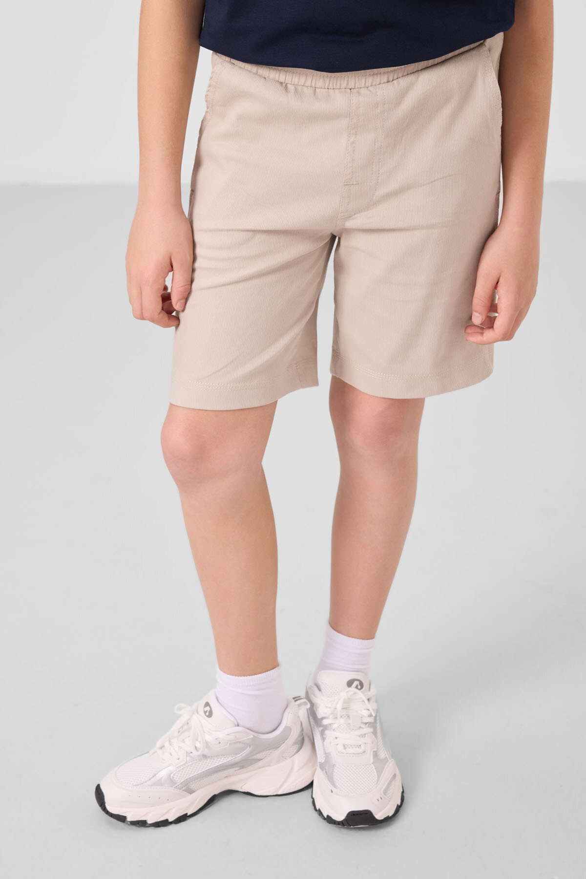 Lacivert-Taş Pamuklu Oversize Fit Dokuma Hafif Esnek Chino Erkek Çocuk Şort Takım - 11279 - TOMMYLIFE (1)