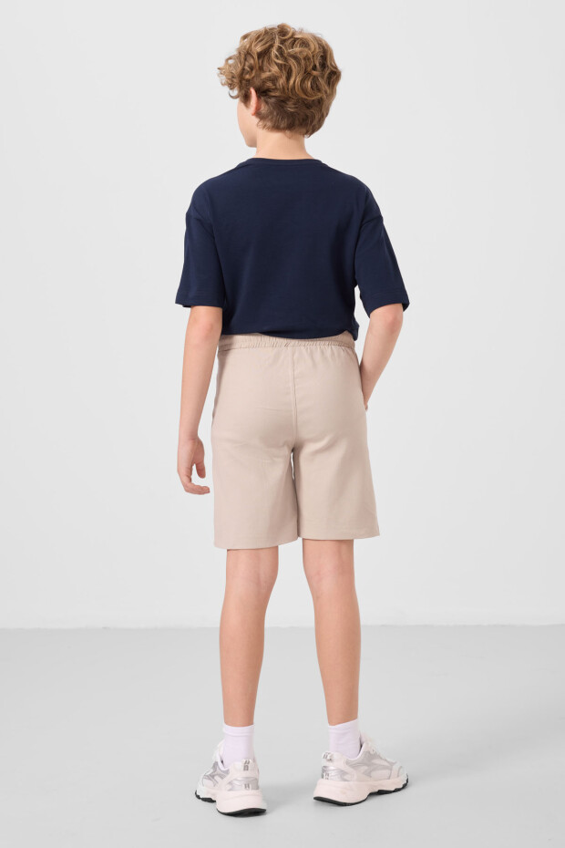 Lacivert-Taş Pamuklu Oversize Fit Dokuma Hafif Esnek Chino Erkek Çocuk Şort Takım - 11279 - 7
