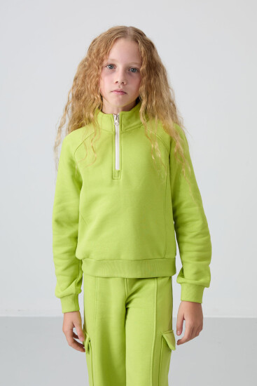 Lime Yeşil Pamuklu İçi Tüylü Yumuşak Dokulu Standart Fit Nakışlı Kız Çocuk Eşofman Takım - 75159 - TOMMYLIFE (1)