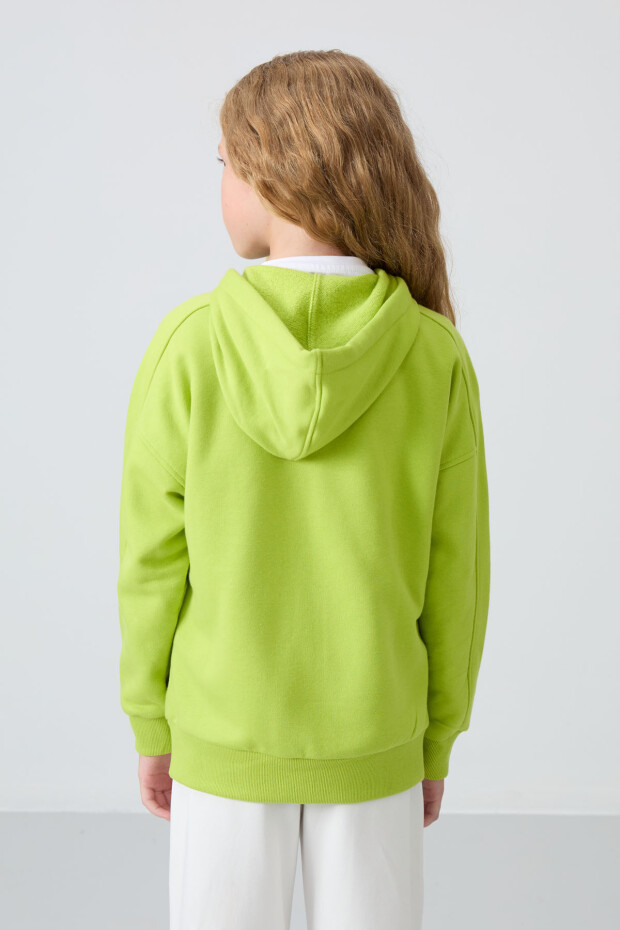 Lime Yeşil Pamuklu İçi Tüylü Yumuşak Dokulu Standart Fit Nakışlı Kız Çocuk Sweatshirt - 75149 - 5