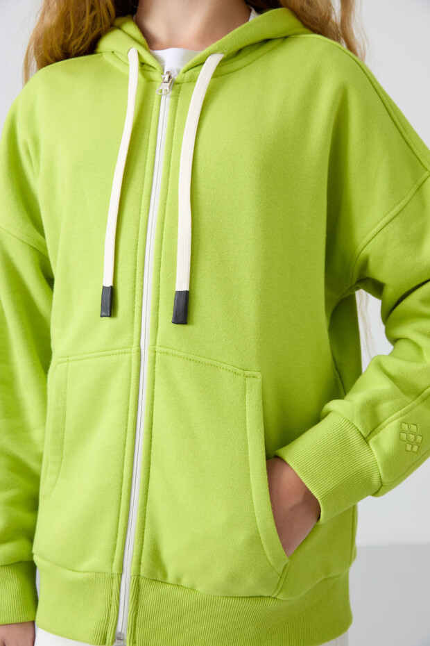 Lime Yeşil Pamuklu İçi Tüylü Yumuşak Dokulu Standart Fit Nakışlı Kız Çocuk Sweatshirt - 75149 - 3