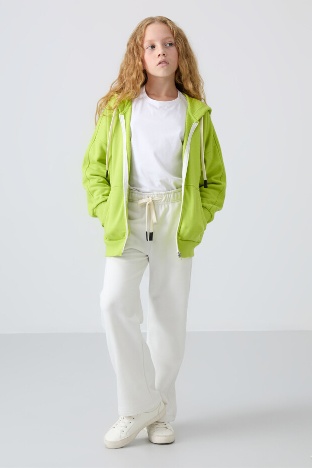 Lime Yeşil Pamuklu İçi Tüylü Yumuşak Dokulu Standart Fit Nakışlı Kız Çocuk Sweatshirt - 75149 - 4