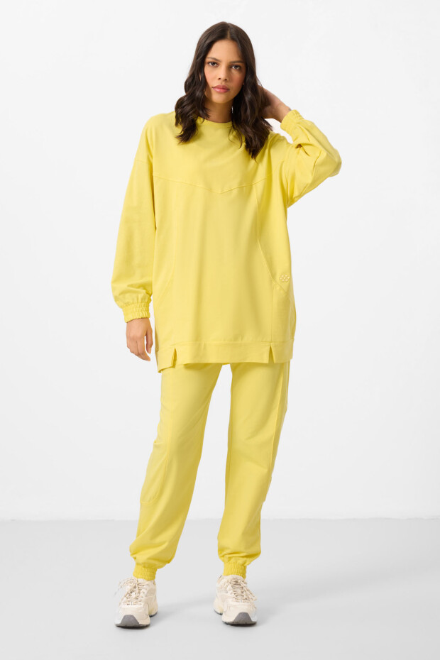 Limon O Yaka Basic Oversize Kadın Eşofman Tunik Takım - 95347 - 3