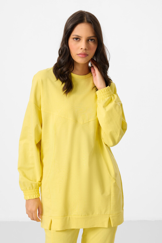 Limon O Yaka Basic Oversize Kadın Eşofman Tunik Takım - 95347 - 5