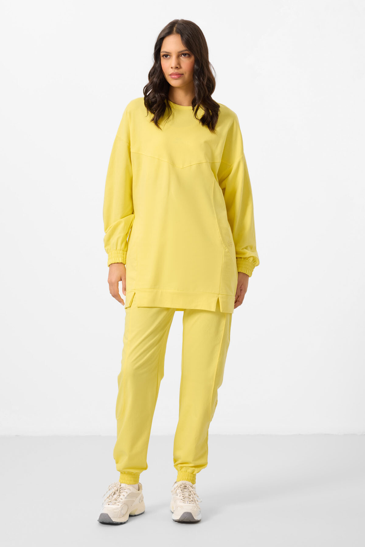 Limon O Yaka Basic Oversize Kadın Eşofman Tunik Takım - 95347 - TOMMYLIFE