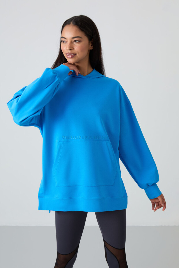 Mavi Balon Kol Yazı Nakışlı Kadın Rahat Form Tunik Sweatshirt - 97163 - 5