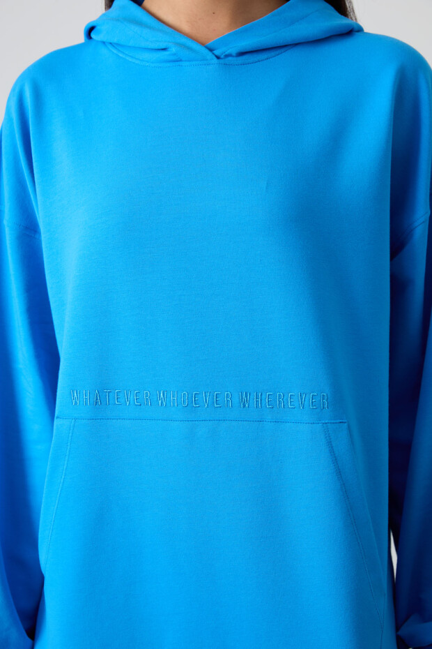 Mavi Balon Kol Yazı Nakışlı Kadın Rahat Form Tunik Sweatshirt - 97163 - 3
