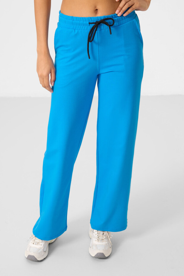 Mavi Dik Yaka Fermuarlı Pamuklu Kadın Eşofman Tunik Takım - 95346 - 2