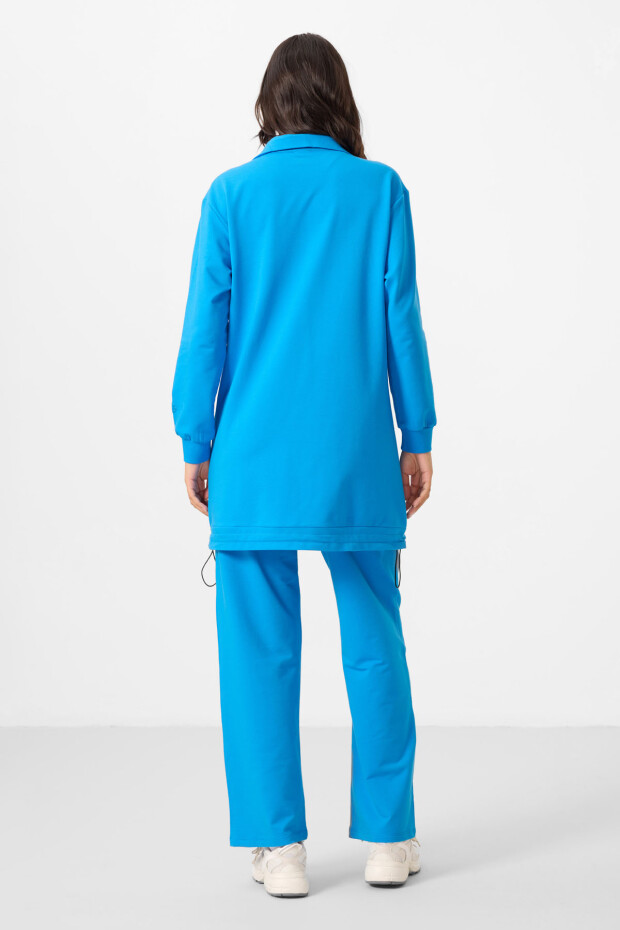 Mavi Dik Yaka Fermuarlı Pamuklu Kadın Eşofman Tunik Takım - 95346 - 8
